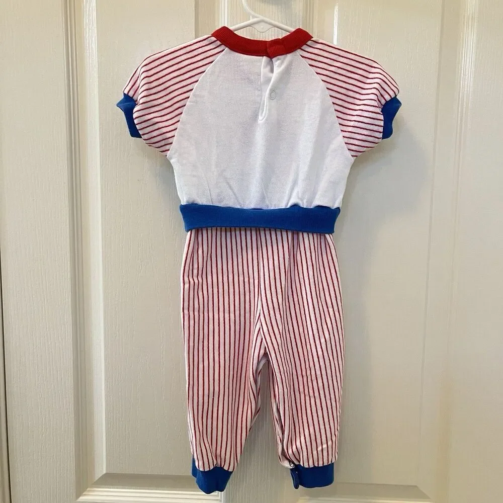 Vintage Buster Brown Baseball Jumpsuit Romper Applique USA Boys Size 12 Months